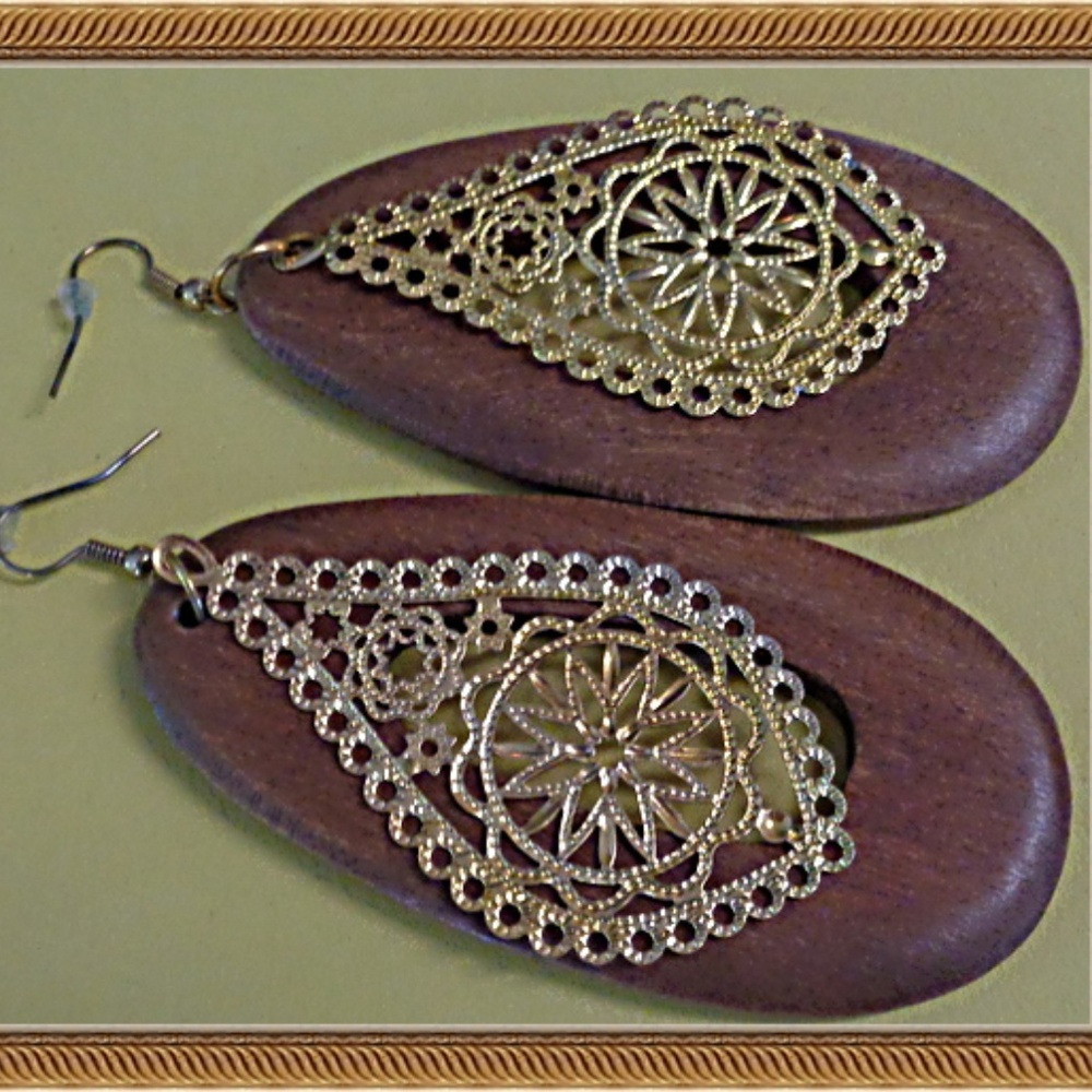 Handmade Wood Dangle Large Earrings